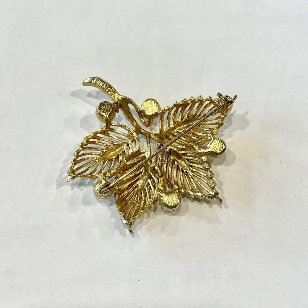 Vintage Gold Pearl Leaf Brooch‎ Pin Jewelry Shawl Bag